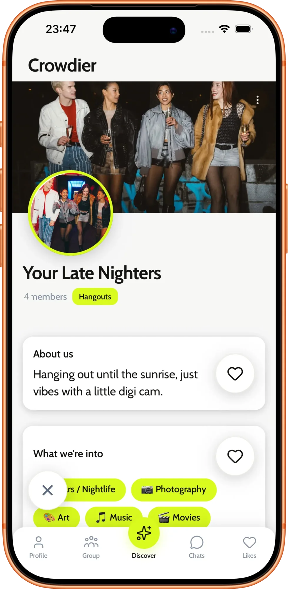 Crowdier app — discover nearby groups, vote together, and match
